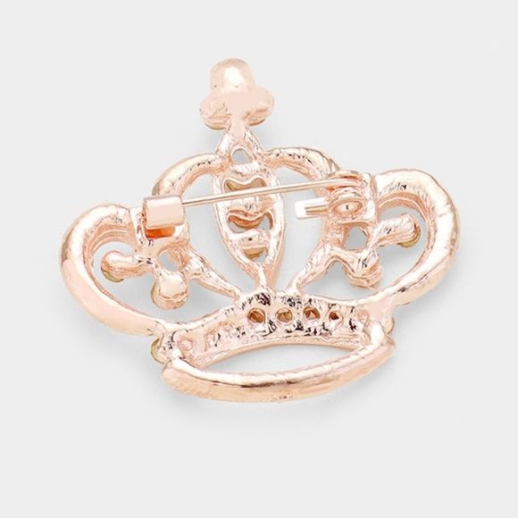 🏷️ Rhinestone Crown Brooch Rose Gold Peach - Picture 2 of 2